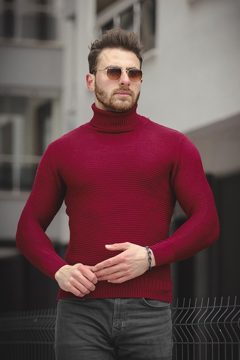 Striped Slim Fit Men's Turtleneck Sweater