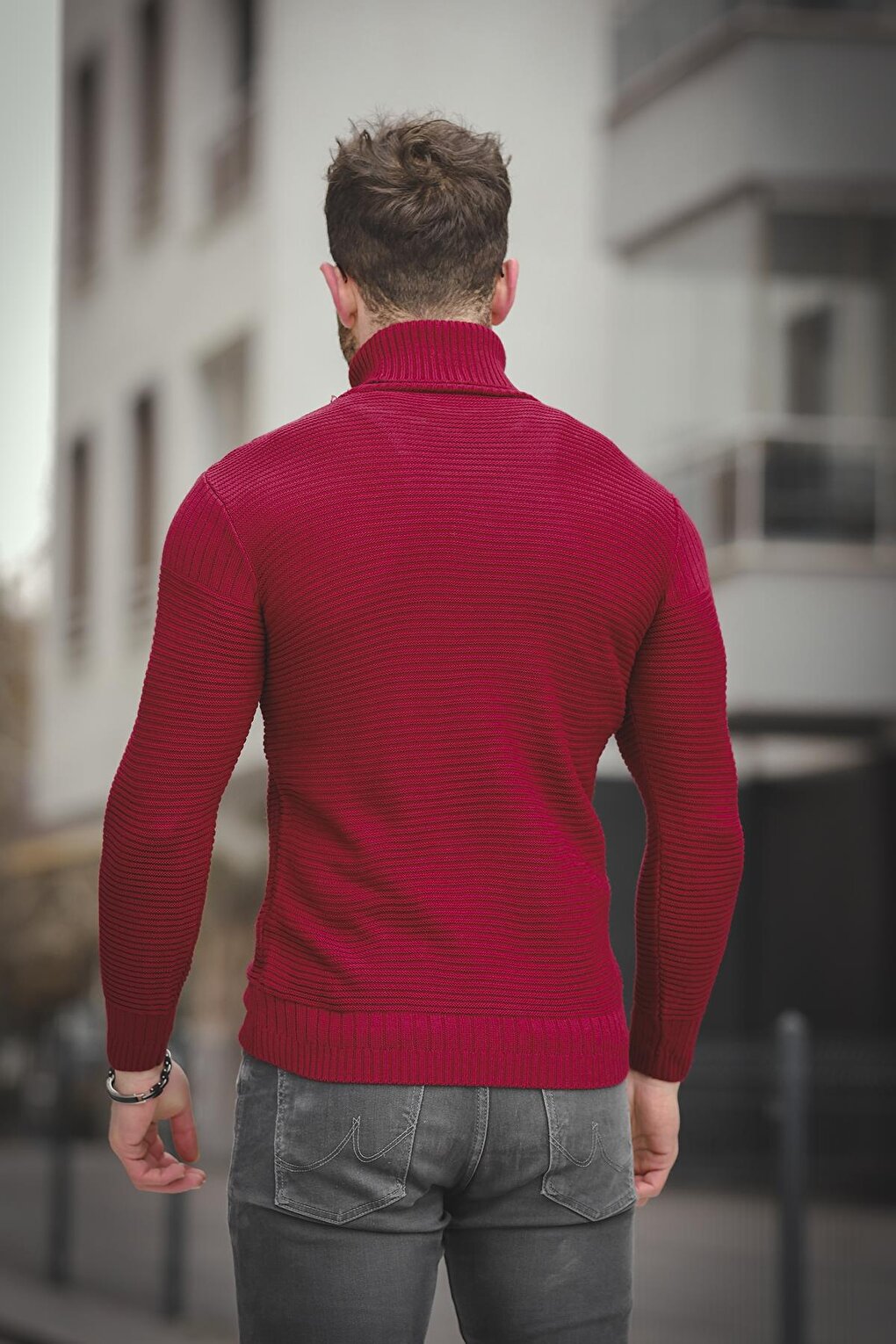 Striped Slim Fit Men's Turtleneck Sweater