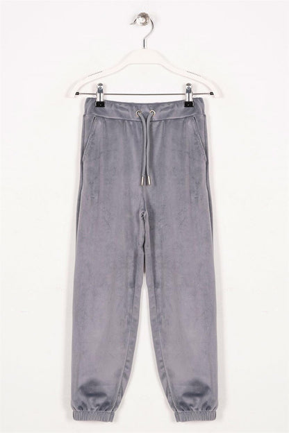 Girl's Gray Colored Velvet Sweatpants