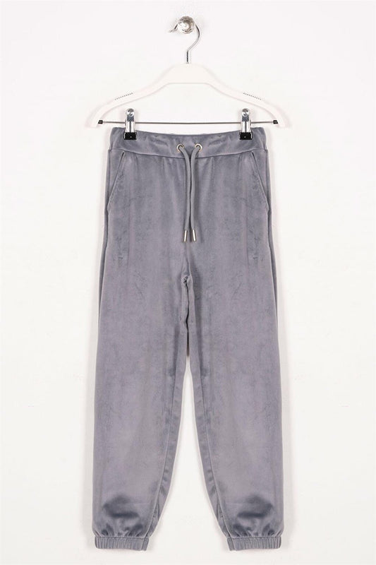 Girl's Gray Colored Velvet Sweatpants