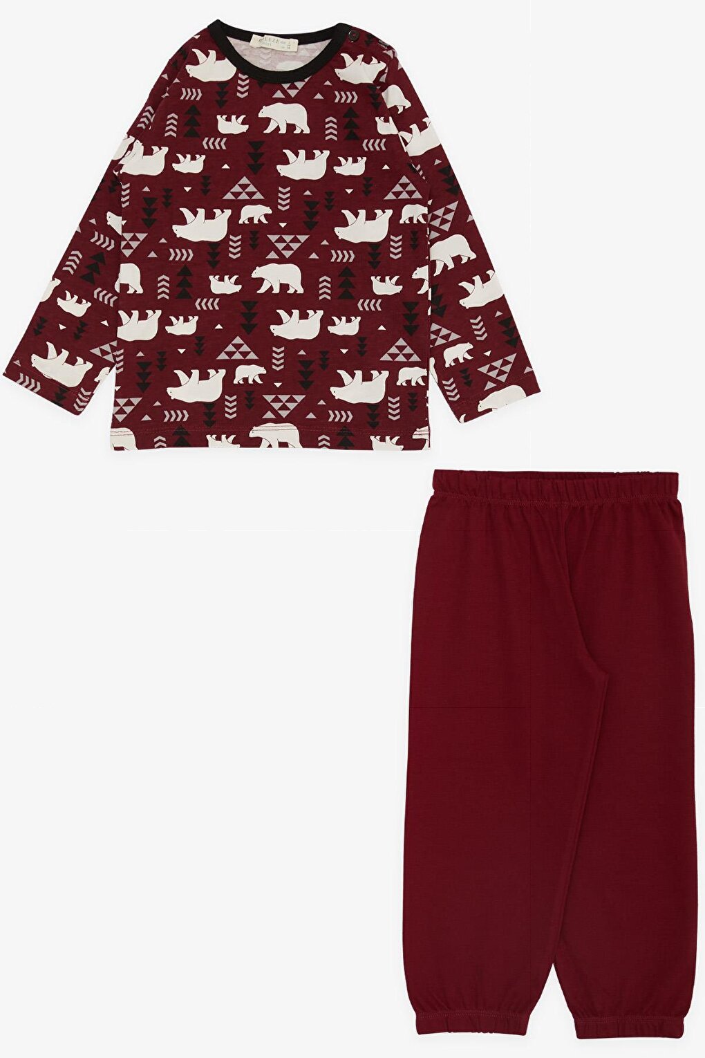 Boy's Pajama Set, Cute Polar Bear Patterned Claret Red (Age 1-4)