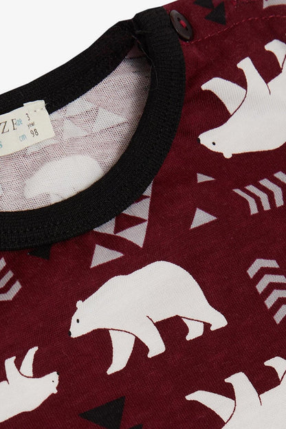 Boy's Pajama Set, Cute Polar Bear Patterned Claret Red (Age 1-4)