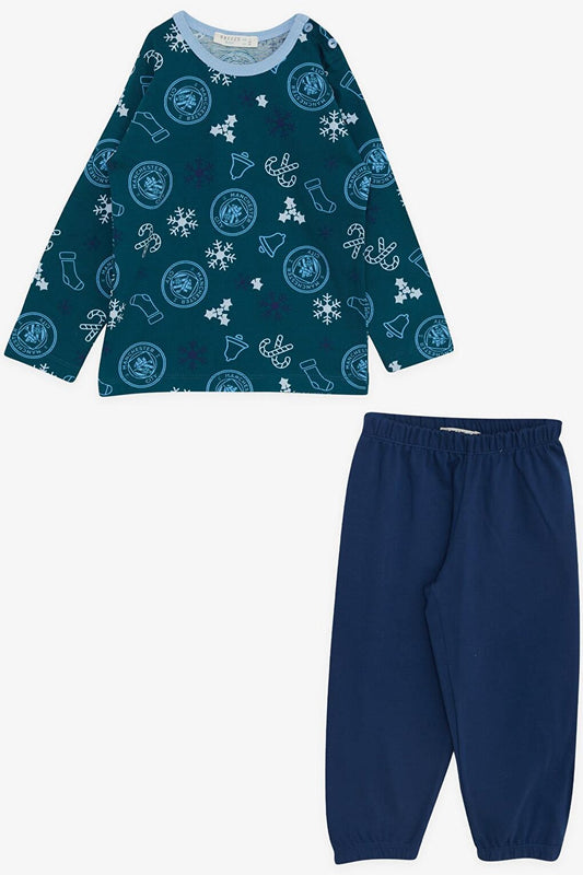 Boys' Pajama Set, New Year's Theme, Petrol Green (Age 1-4)