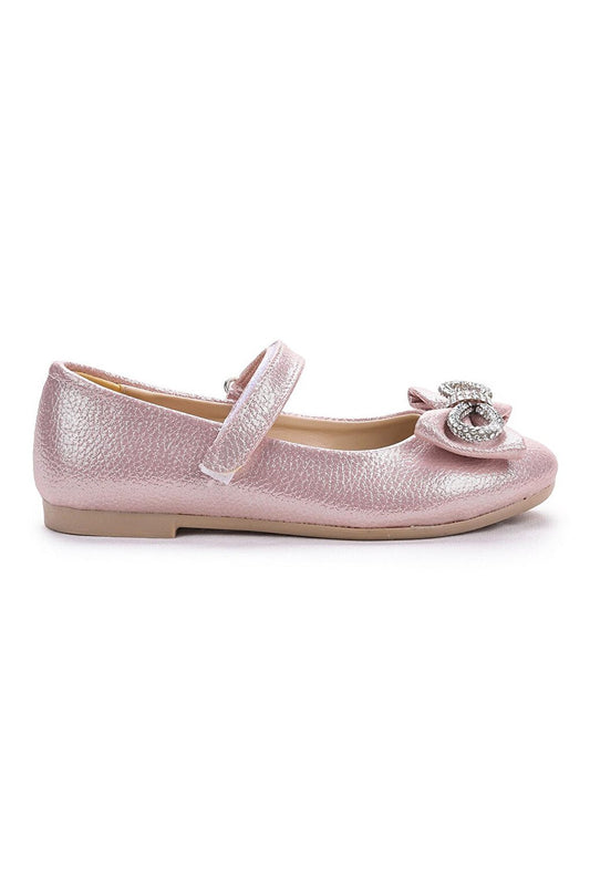 Bowtie Stone Velcro Girls Ballerina Shoes 254 Vakko