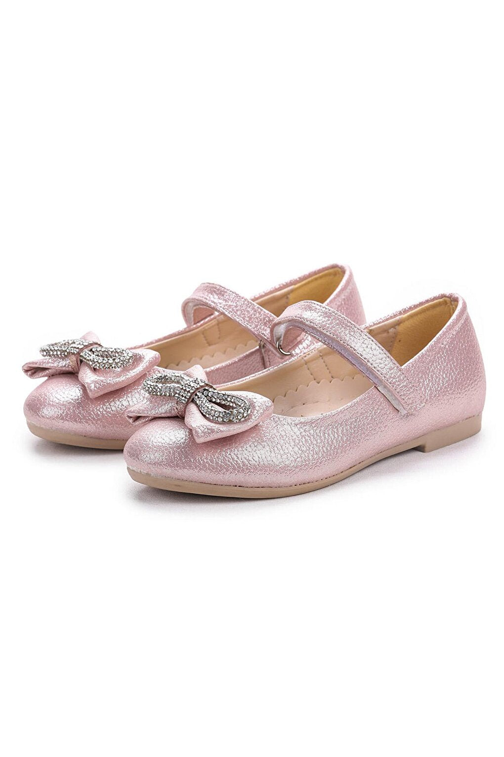 Bowtie Stone Velcro Girls Ballerina Shoes 254 Vakko