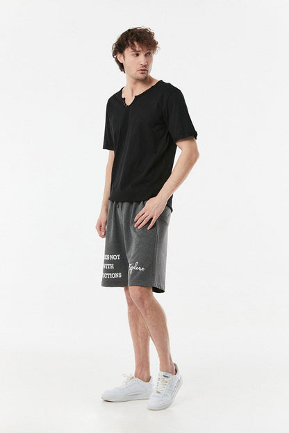 Text Printed Waist Tied Shorts