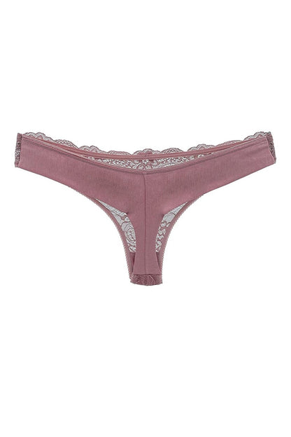 Cotton Lace Front Double Layer Seamless Thong Women's Panties