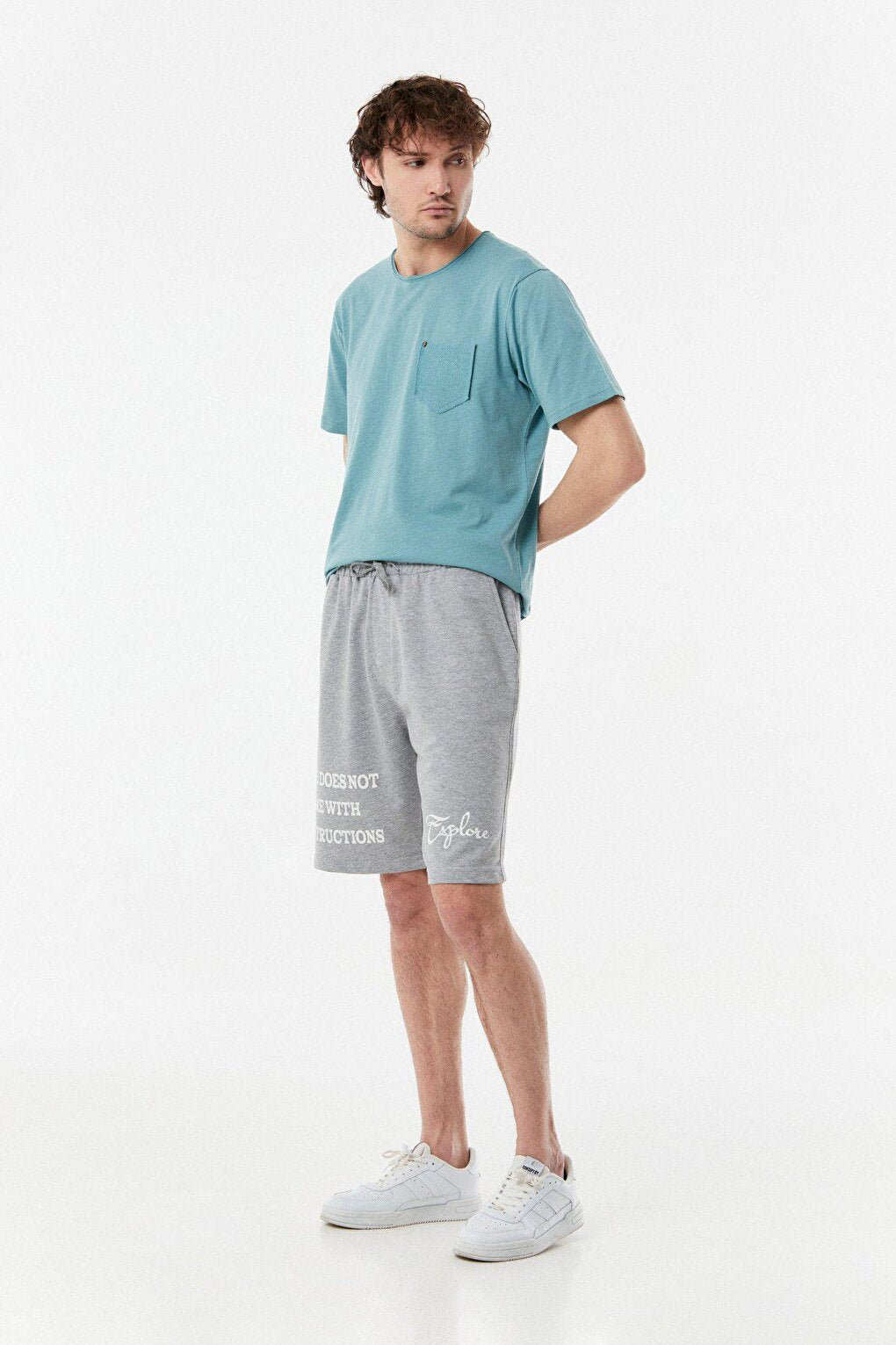 Text Printed Waist Tied Shorts