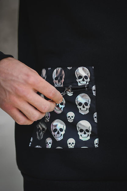 Three Thread Raised Skull Printed Men's Sweatshirt with Pocket Detail