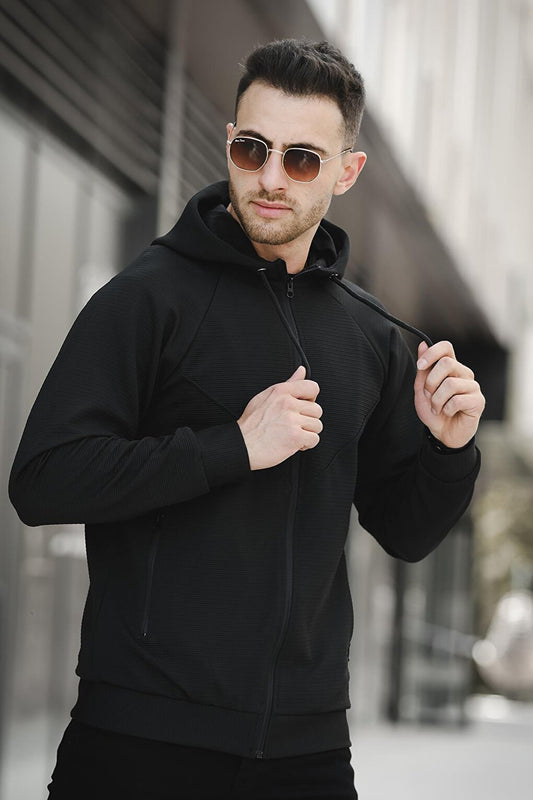 Woven Hooded Zipper Sweatshirt