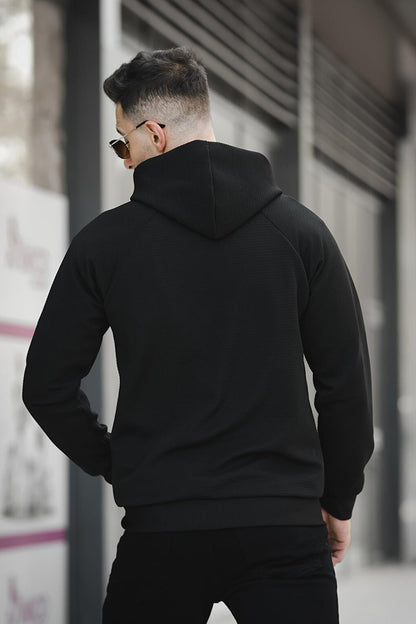 Woven Hooded Zipper Sweatshirt