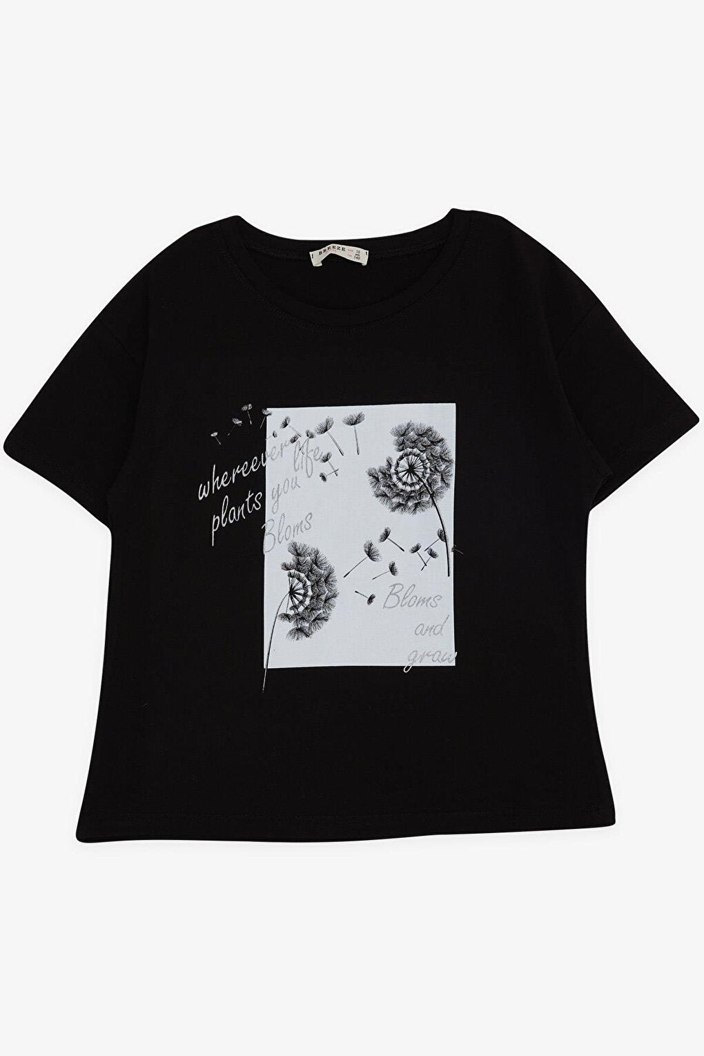 Girl's T-Shirt Floral Printed Black (Age 9-14)