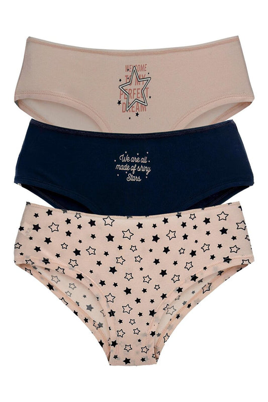 Cotton Patterned and Printed Hipster Women's Panties 3-Piece