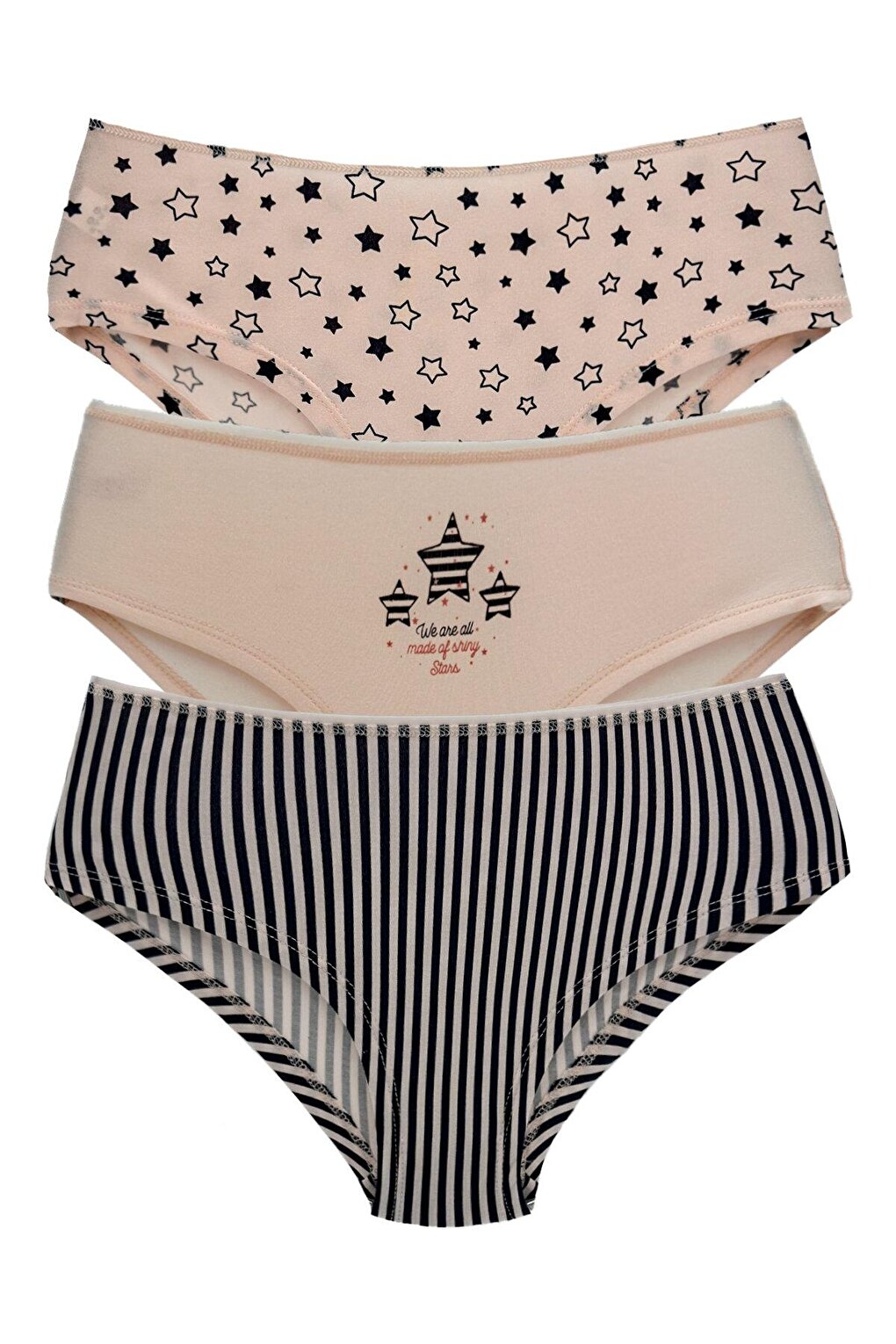 Cotton Patterned and Printed Hipster Women's Panties 3-Piece