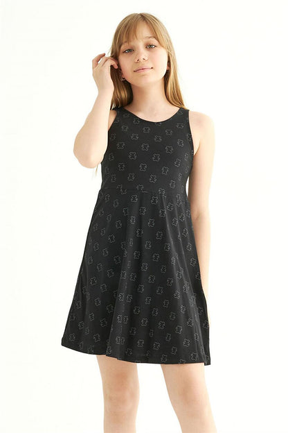 Girl's Teddy Bear Colored Black Colored Strappy Dress