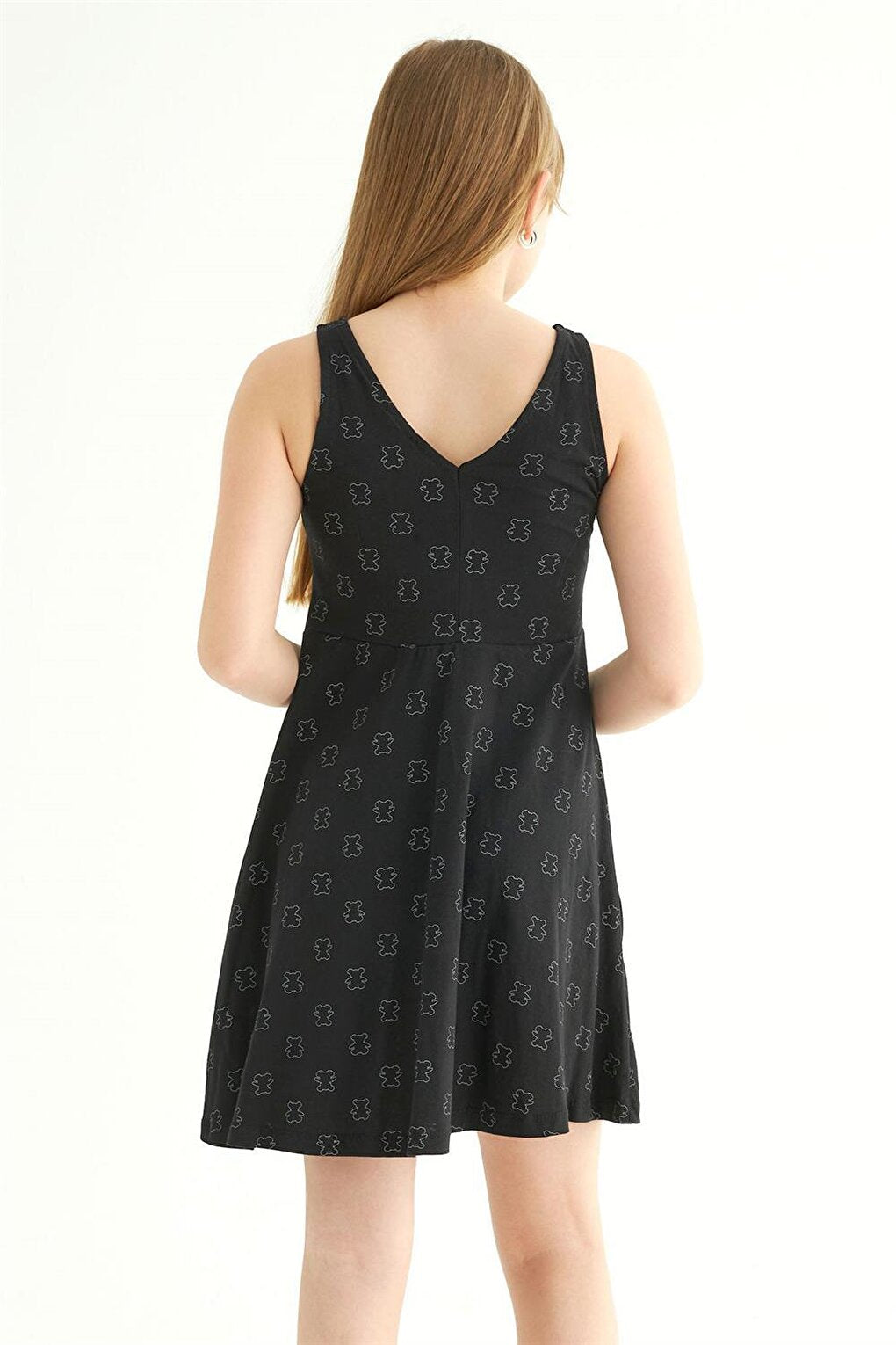 Girl's Teddy Bear Colored Black Colored Strappy Dress