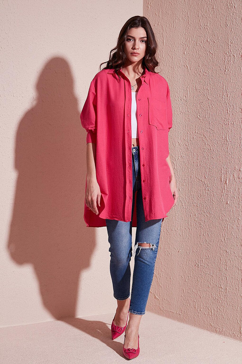 Single Pocket Oversize Thin Long Shirt 6234792