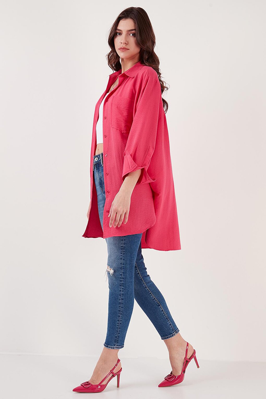 Single Pocket Oversize Thin Long Shirt 6234792