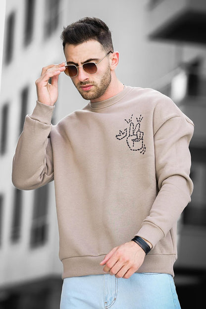 Three Thread Raised Back Printed Crew Neck Oversize Men's Sweatshirt