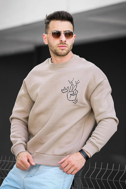 Three Thread Raised Back Printed Crew Neck Oversize Men's Sweatshirt