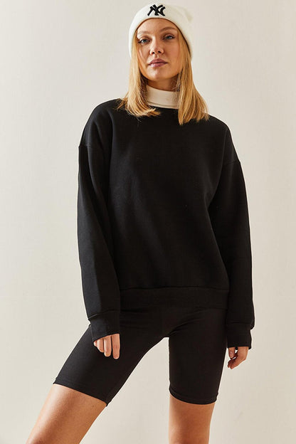 Black Crew Neck Ribbed Oversize Sweatshirt 4KXK8-47743-02