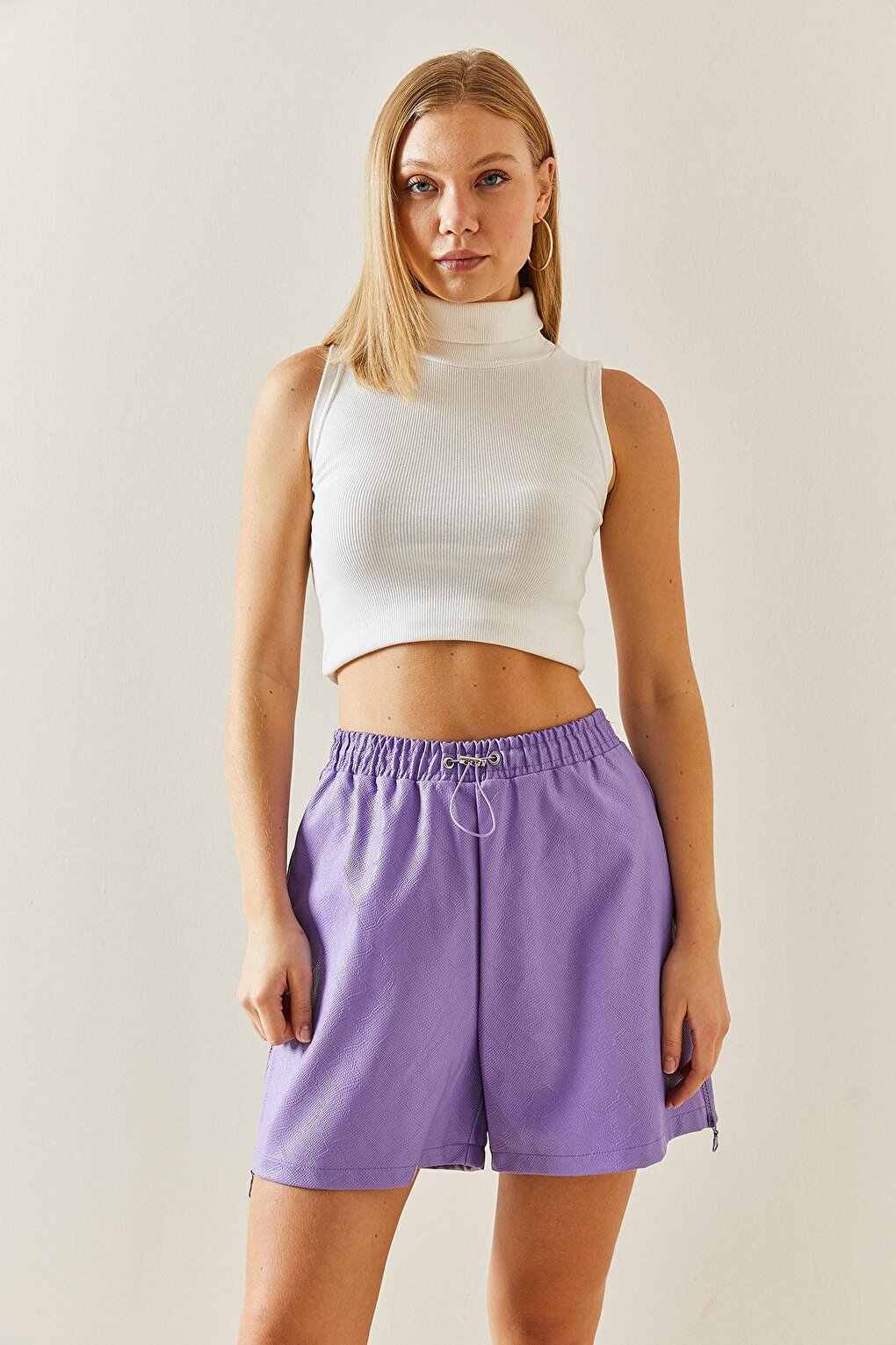 Lilac Leather Zippered Shorts 3KXK4-46723-26