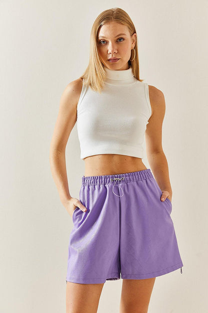 Lilac Leather Zippered Shorts 3KXK4-46723-26