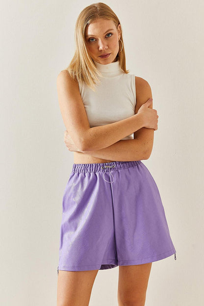 Lilac Leather Zippered Shorts 3KXK4-46723-26