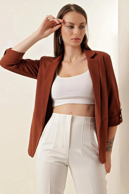 Women's Brown Lined Stylish Blazer Jacket HZL23W-BD106721