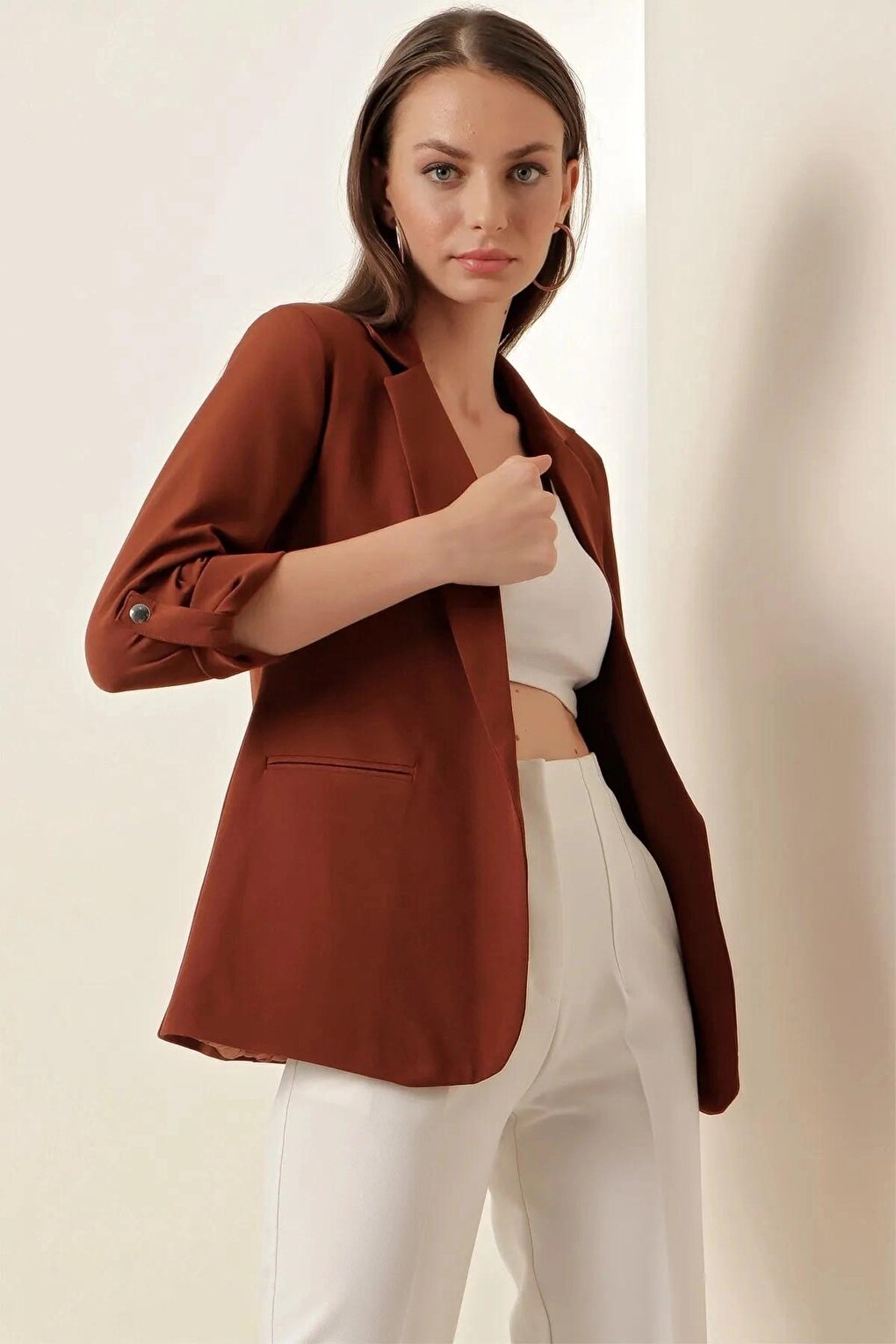 Women's Brown Lined Stylish Blazer Jacket HZL23W-BD106721