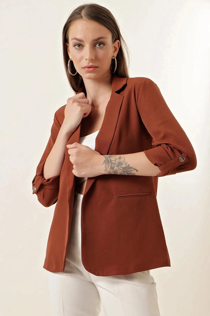 Women's Brown Lined Stylish Blazer Jacket HZL23W-BD106721