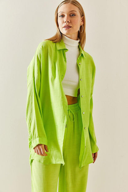 Neon Green Asymmetrical Cut Linen Shirt 3YXK2-46998-41