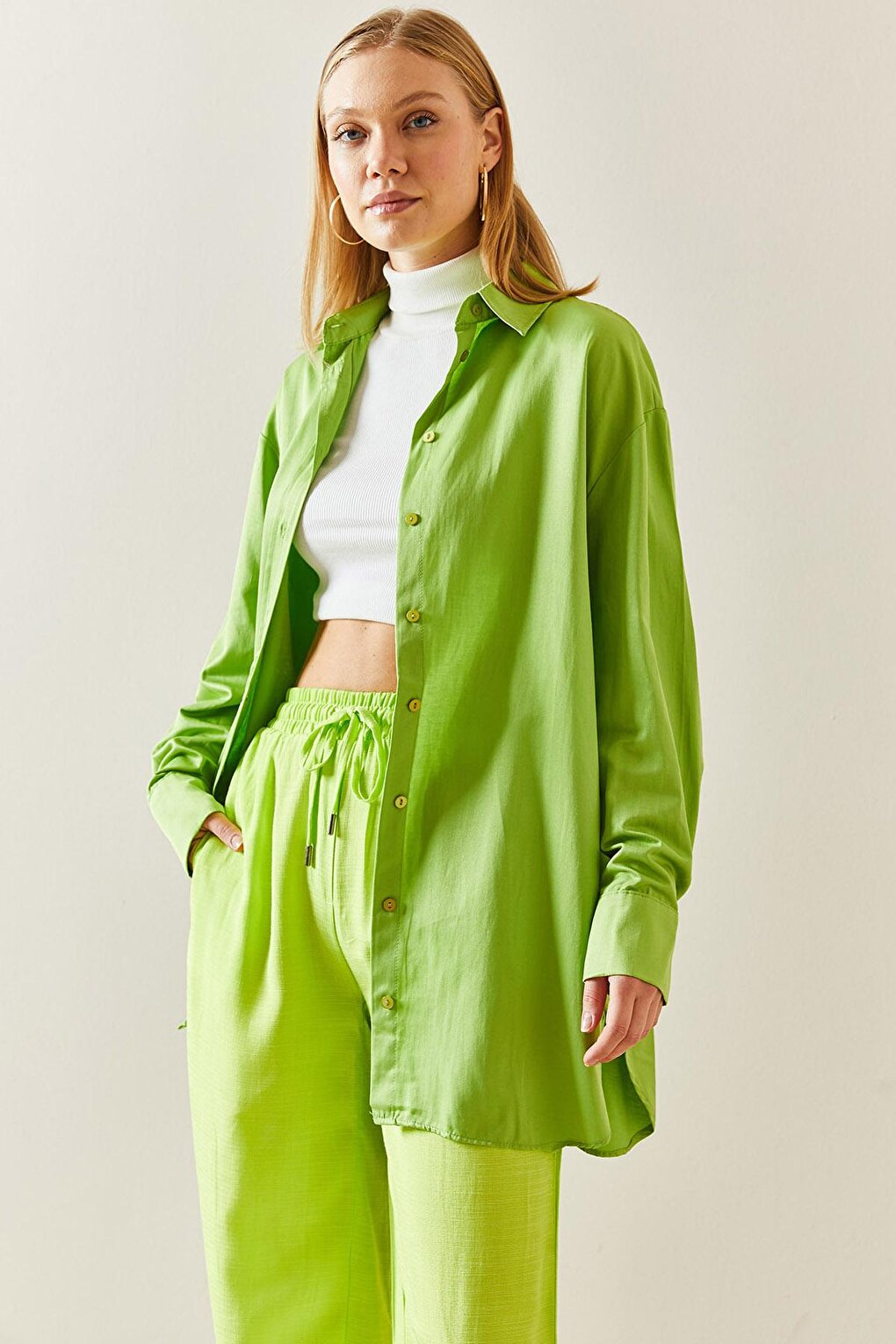 Green Oversize Basic Shirt 2YXK2-46510-08