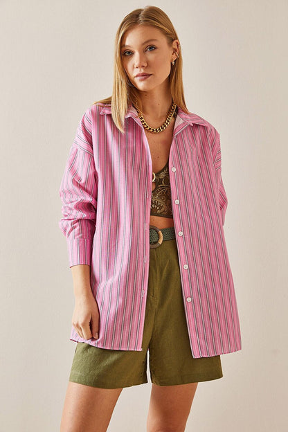 Pink Oversize Striped Shirt 4KXK2-47766-20