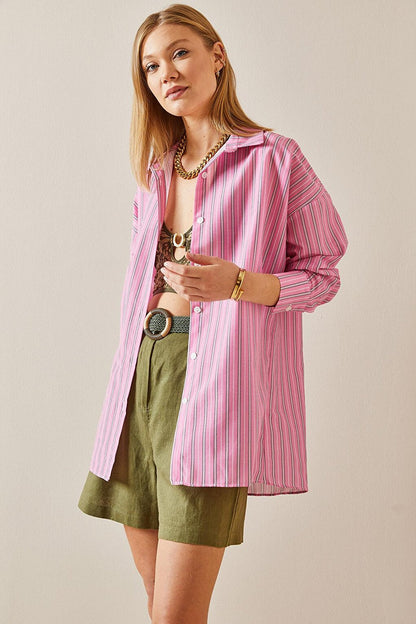 Pink Oversize Striped Shirt 4KXK2-47766-20