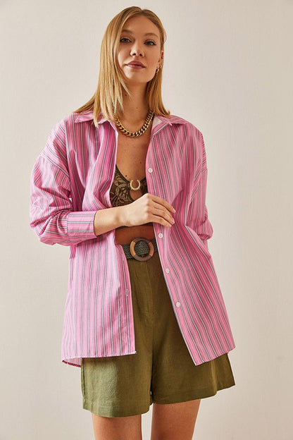 Pink Oversize Striped Shirt 4KXK2-47766-20