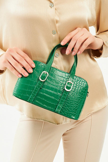 Small Croco Handle Bag Green