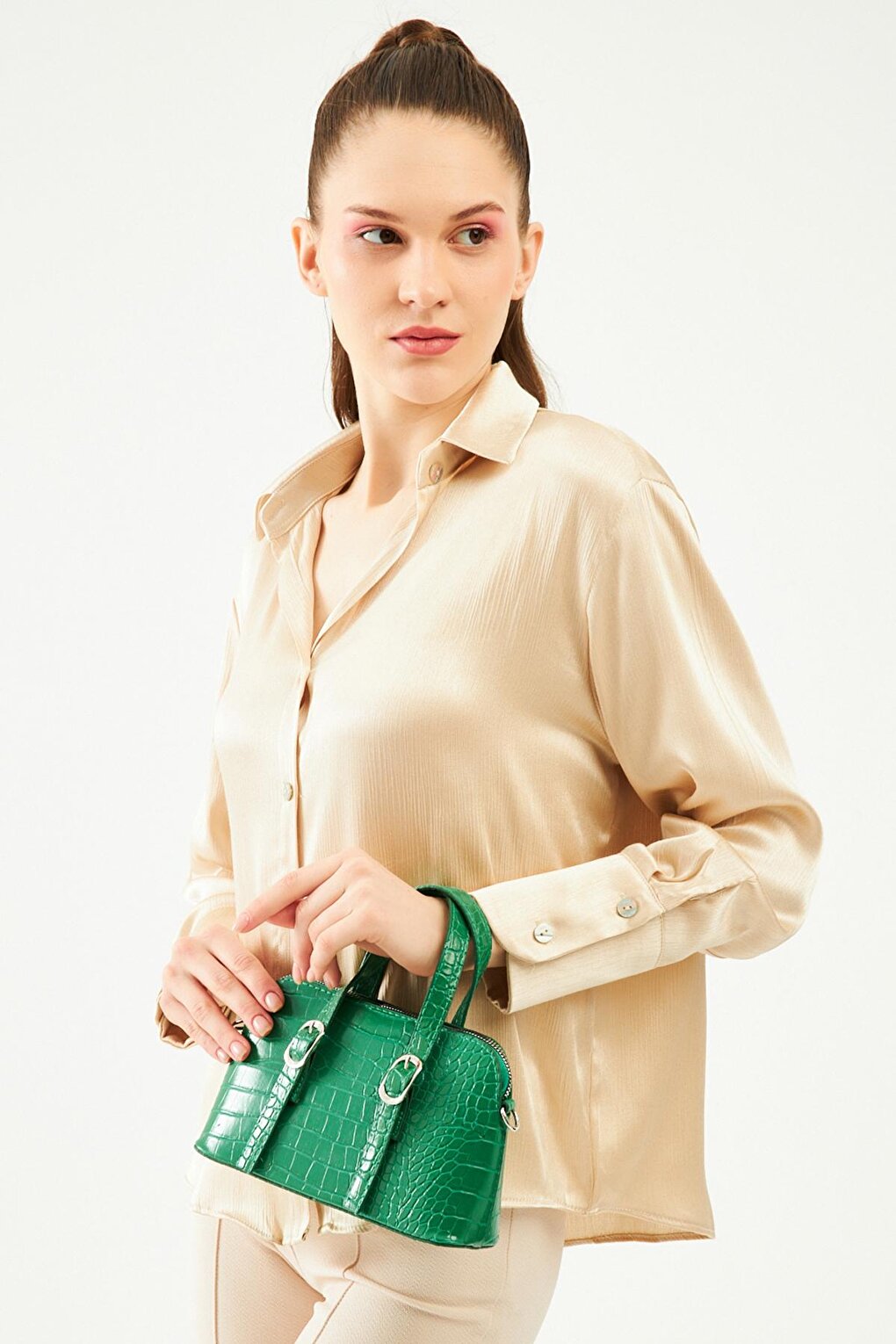 Small Croco Handle Bag Green