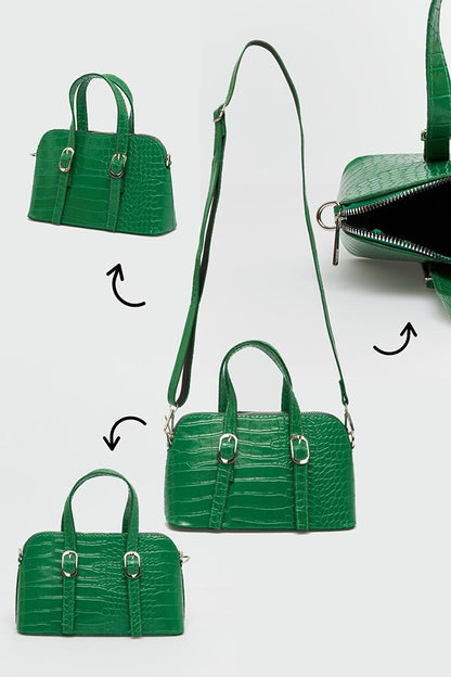 Small Croco Handle Bag Green