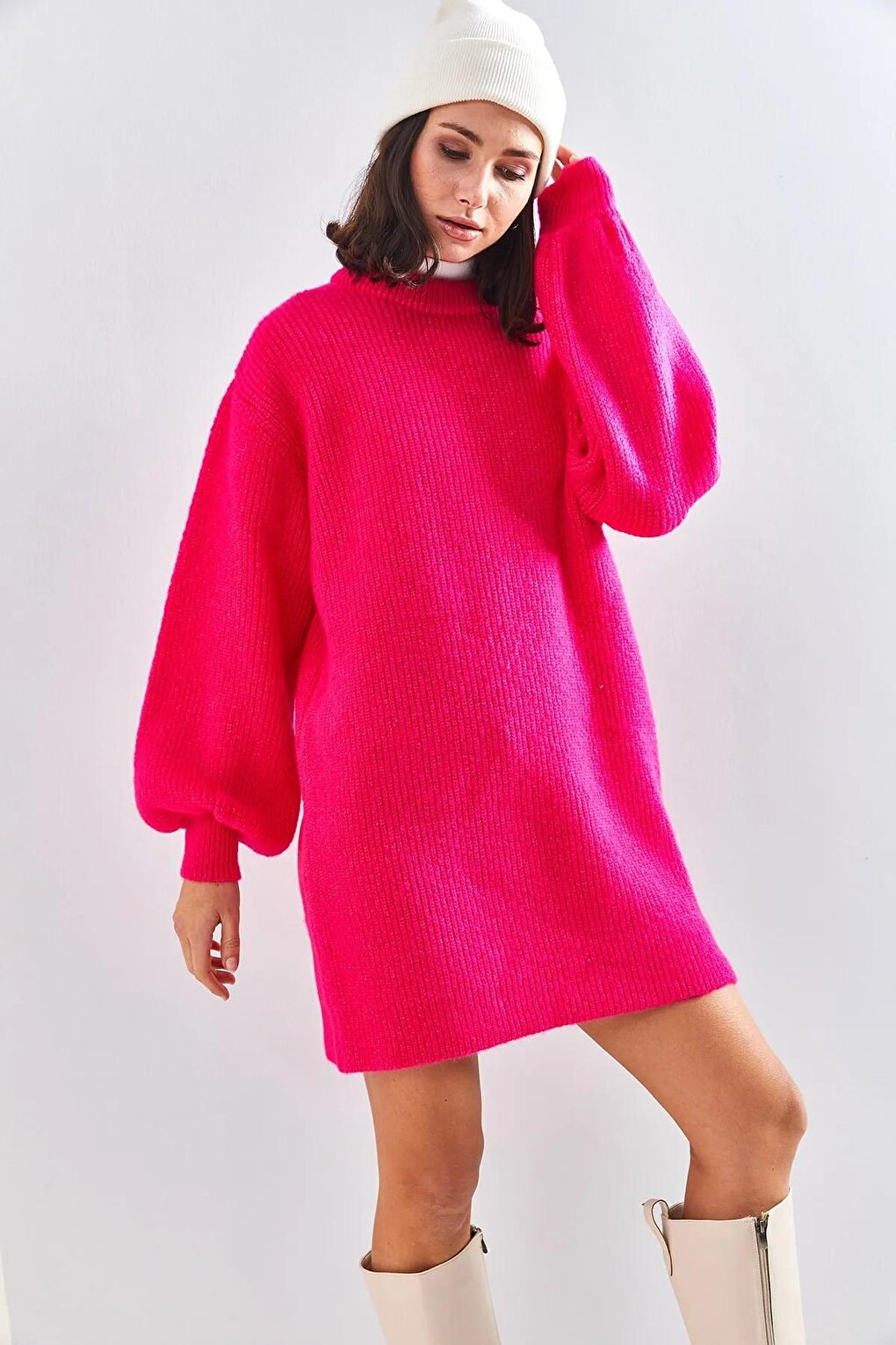 Women's Patterned Sleeves Ribbed Knitwear Tunic