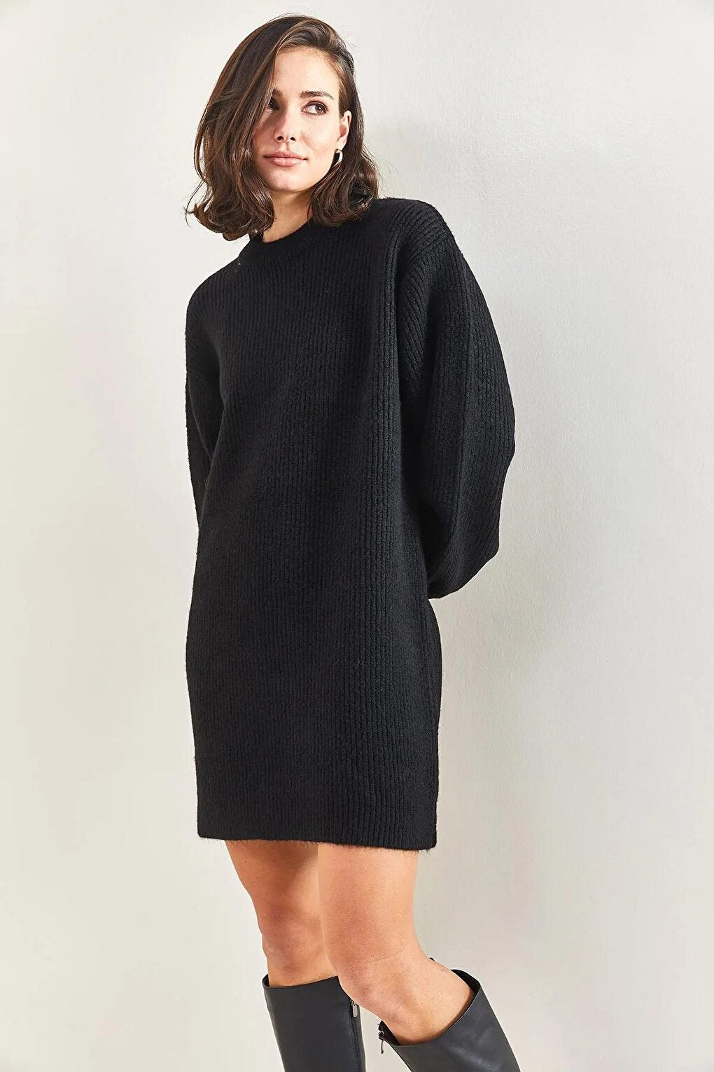 Women's Patterned Sleeves Ribbed Knitwear Tunic