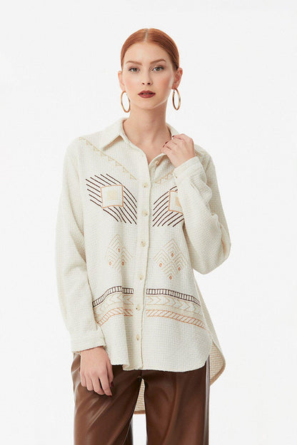 Embroidered Waffle Fabric Casual Shirt