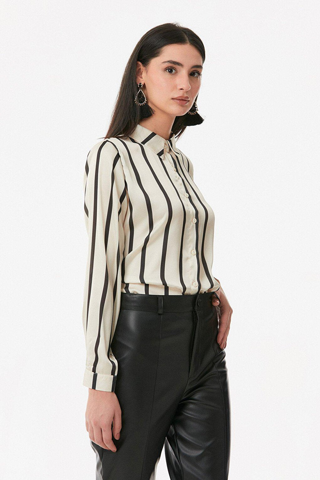 Striped Long Back Satin Shirt