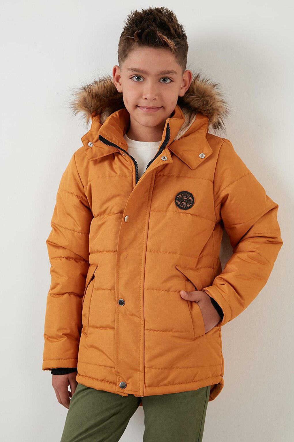 Hooded Winter Coat with Faux Fur Collar and Plush Lining 6036024