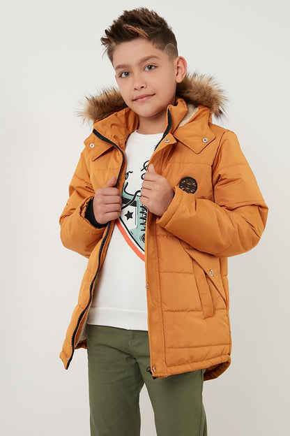 Hooded Winter Coat with Faux Fur Collar and Plush Lining 6036024