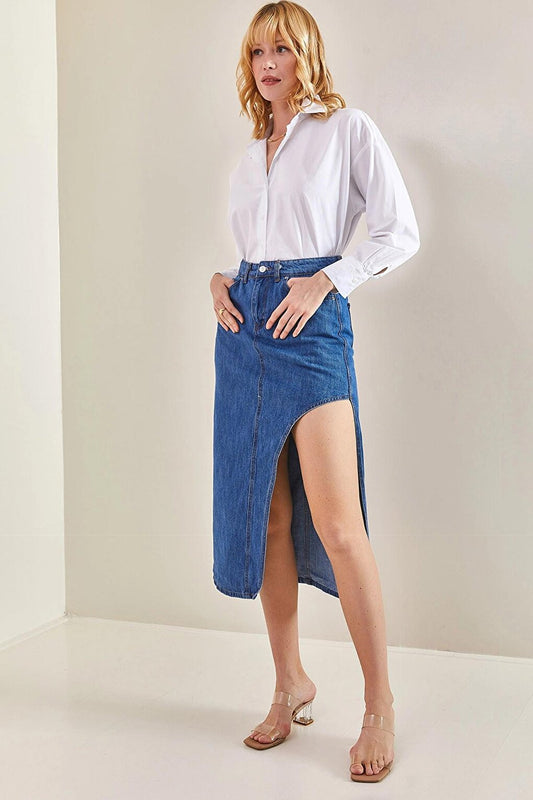 Women's Side Open Long Denim Skirt