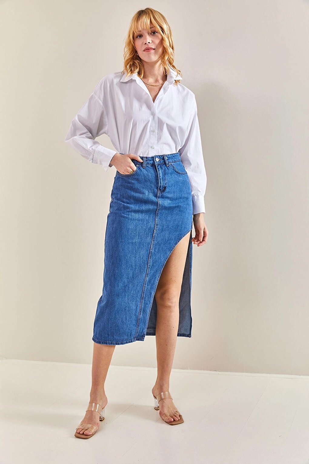 Women's Side Open Long Denim Skirt