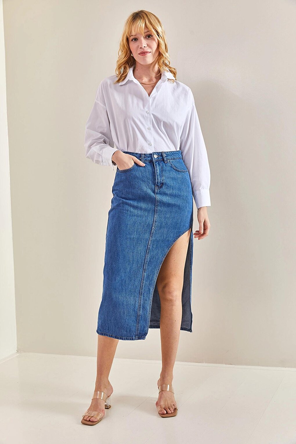 Women's Side Open Long Denim Skirt