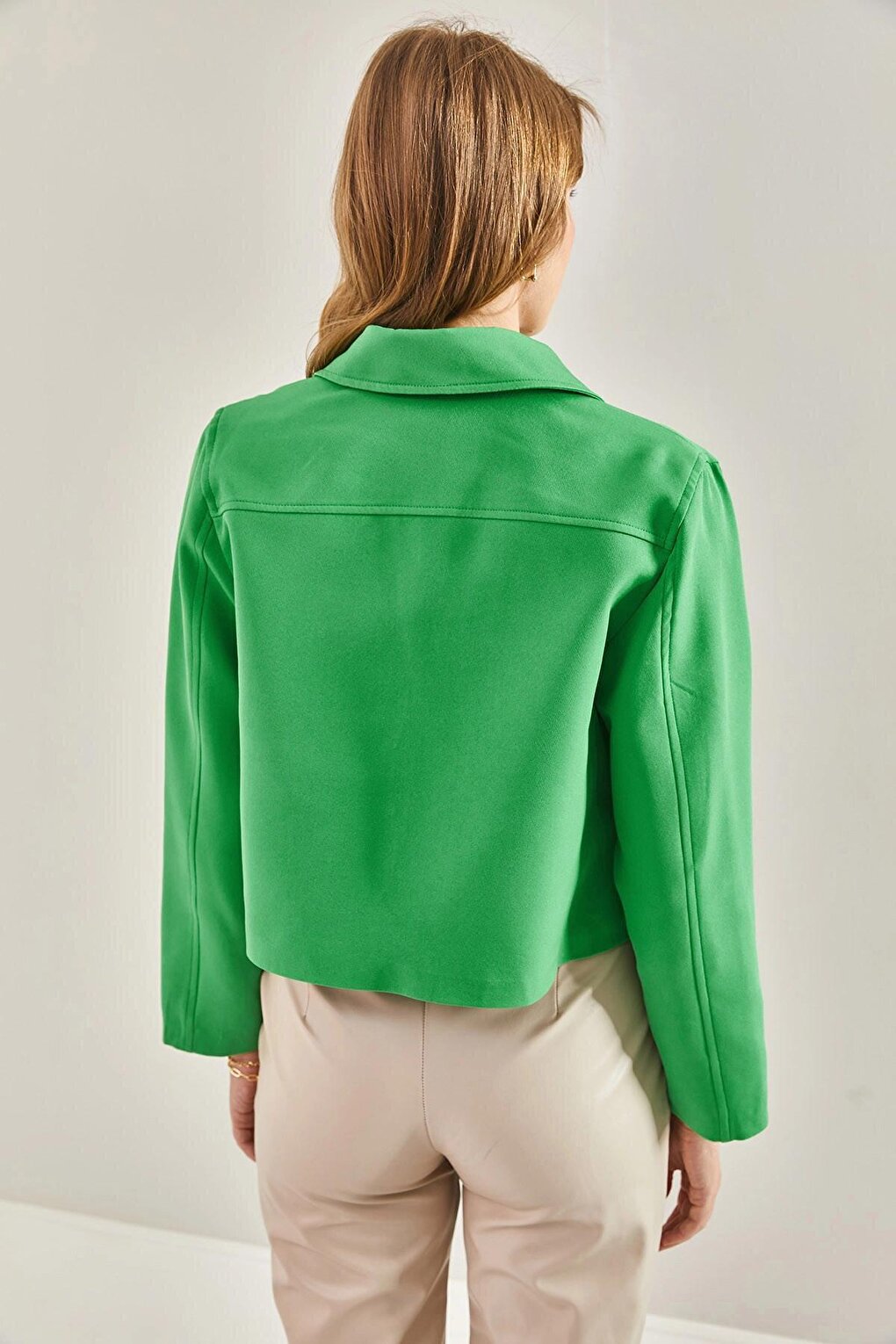 Women's Polo Collar Lined Jacket with Bag Pockets