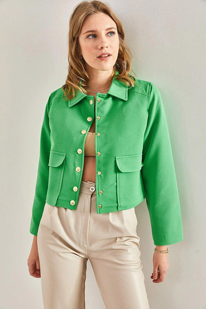 Women's Polo Collar Lined Jacket with Bag Pockets